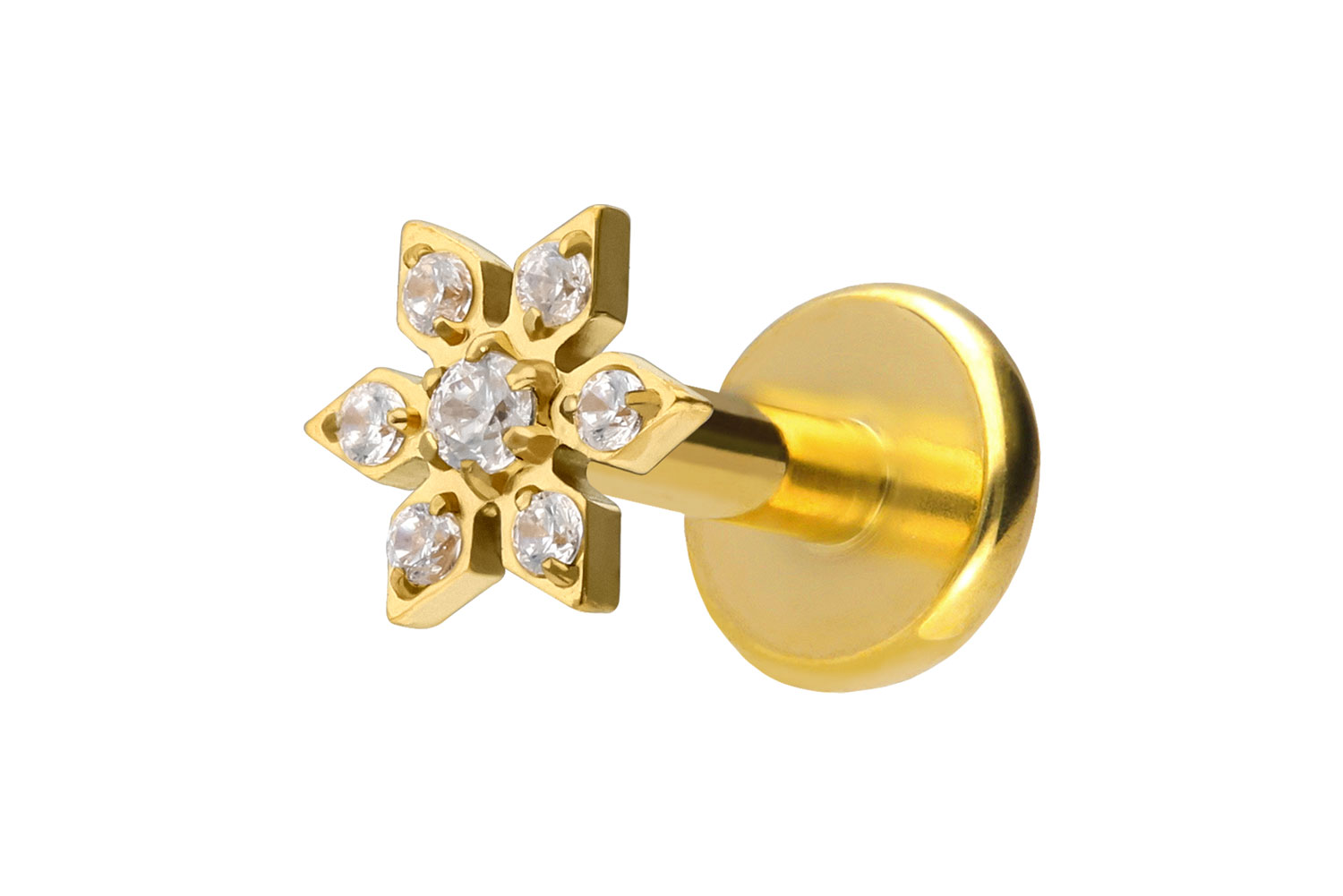 Titan Labret Piercing mit Push Fit KRISTALLBLUME